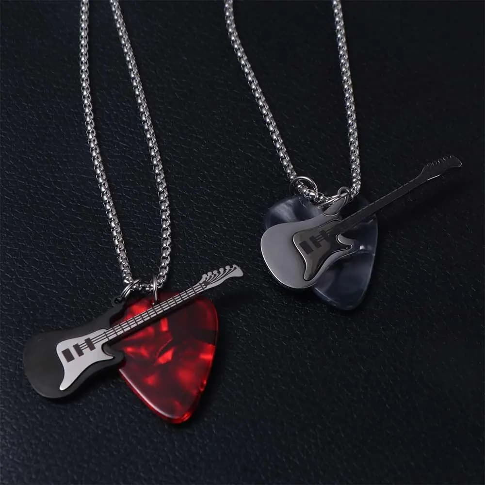 Collana con Ciondolo Plettro per Chitarra Hip-hop, Girocollo Punk di Tendenza con Catena a Chitarra, Collana Maglione in Acciaio al Titanio con Chitarra Elettrica Vintage per Ragazzi