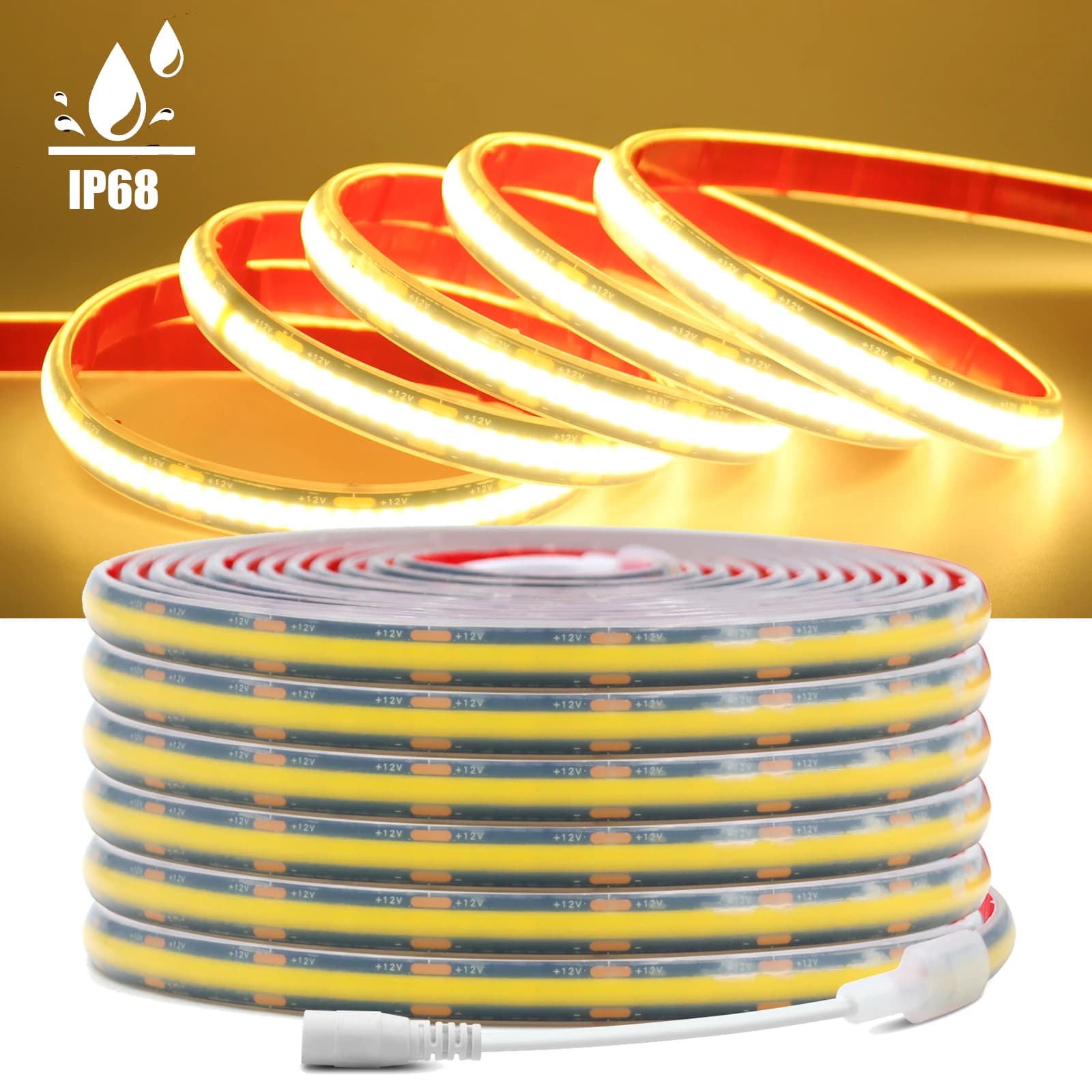 Striscia COB IP68 completamente impermeabile 12V 24V 3000K 4000K 6000K Nastro flessibile PCB nero per decorazioni per piscine da giardino esterno