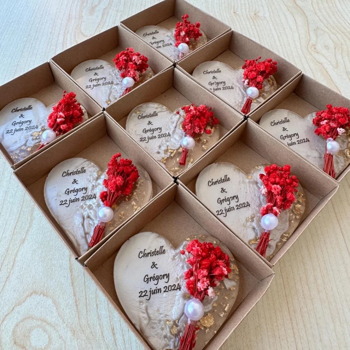 Magnete personalizzato per ospite, magnete epossidico con scatola, bomboniera per ospite, magnete con fiore secco, regalo islamico, Brida
