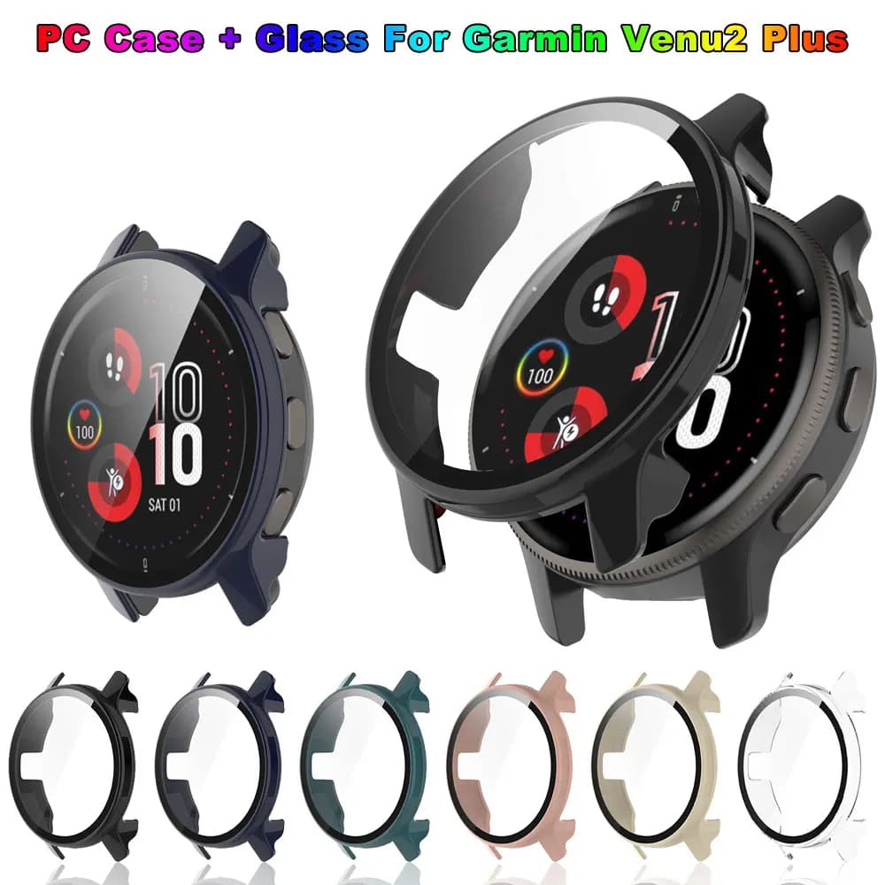 Hard Shell Glass Screen Protector Film Case For Garmin Venu 2 Plus Watch Protective Cover For Venu 2Plus Smart Watch Accessories