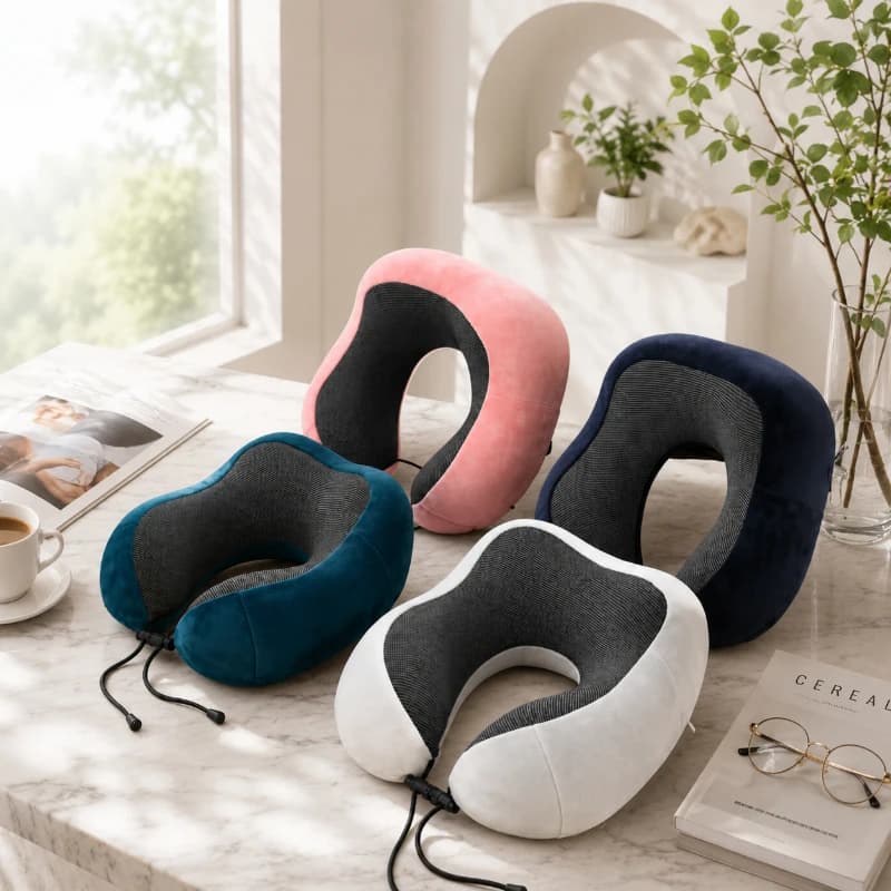 Cuscino per il Collo a Forma di U in Memory Foam Morbido, Supporto in Tessuto Magnetico per Viaggi, Casa e Aereo, Blu Nero Rosa