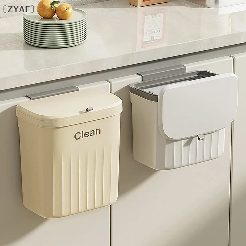 8.5/12L Kitchen Trash Can Wall Mounted Hanging Trash Bin With Lid Garbage Can For Cabinet Under Sink Waste Garbage Compost Bin