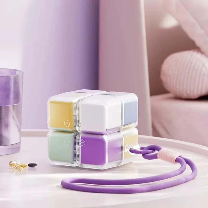 8-Grid Magic Cube Medicine Storage Box Sealed Moistureproof Travel Essential with Hanging Rope Creative Storage Solution