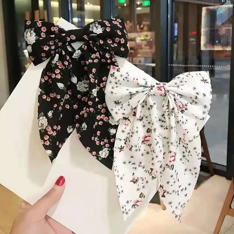 Large bow hair clip in Korean style, elastic for hair with bow, small and fresh floral clip, duck beak hanger with bow, hair accessories