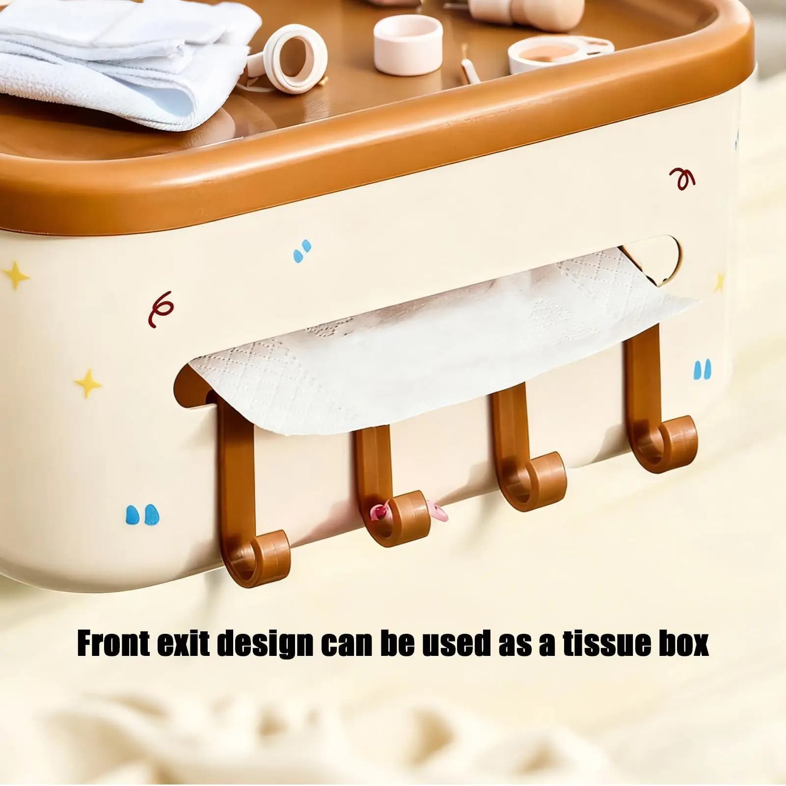 Organizzatore da comodino con ganci coperchio cestino dei rifiuti portaoggetti da comodino supporto remoto per letto per bottiglia d'acqua occhiali capelli del telefono