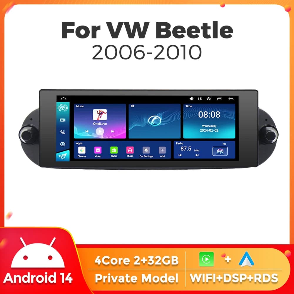 MEKEDE Wireless Carplay Android Auto Lettore schermo autoradio per Volkswagen Beetle 2006-2010 BT GPS WIFI Lettore multimediale per auto