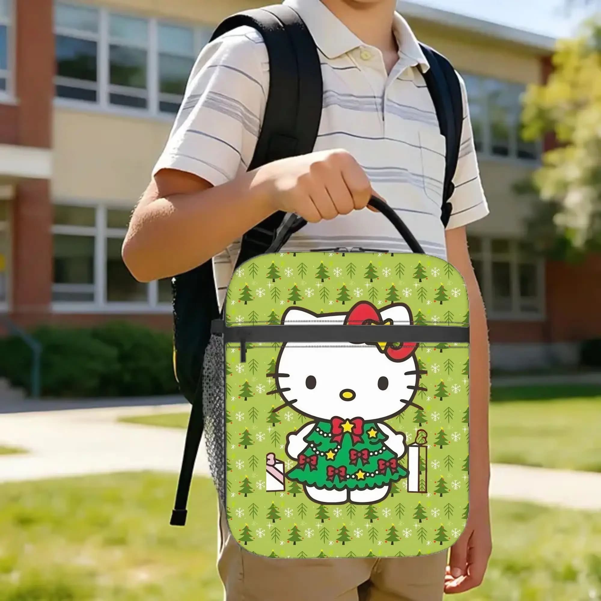 Merry Christmas Xmas Gift Insulated Lunch Bag Thermal Bag Reusable,Meal Container Kawaii Neko Large Tote Lunch Box Men Women