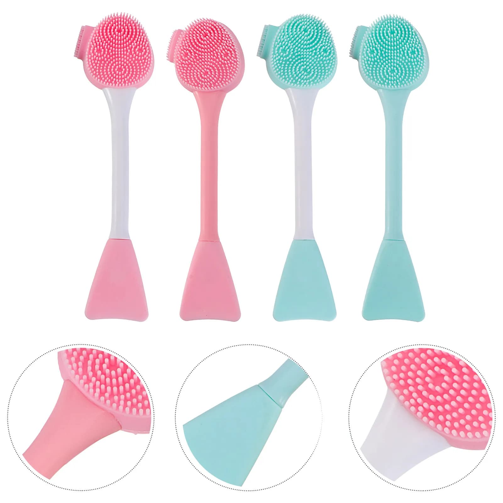 4 Pcs Handheld Silicone Face Scrubber Brush for Wash Cleaning Facial Cleansing Beauty Tools with Handle Women