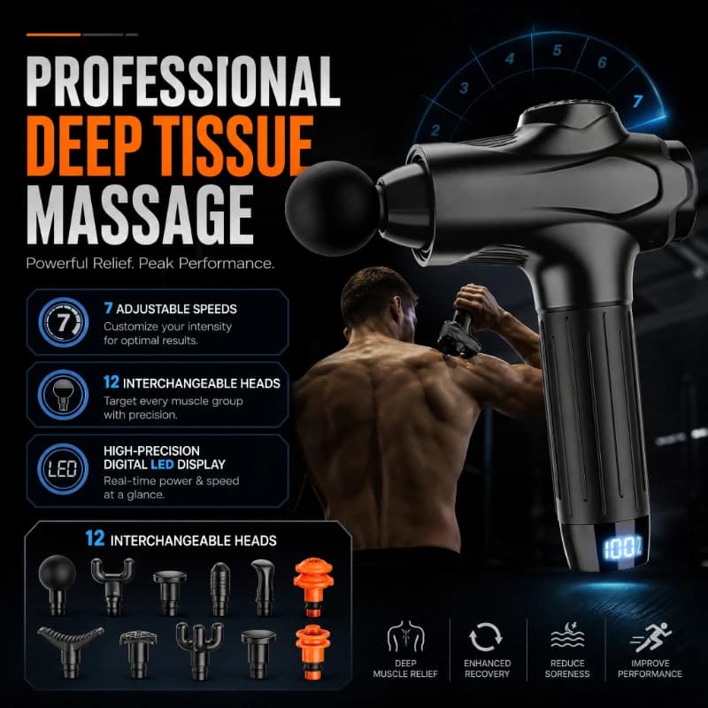 Professional Massage Guns12 Heads Smart Massage Gun for Body Neck Back Electric Handheld Fascia Gun Muscle Relaxation Massager