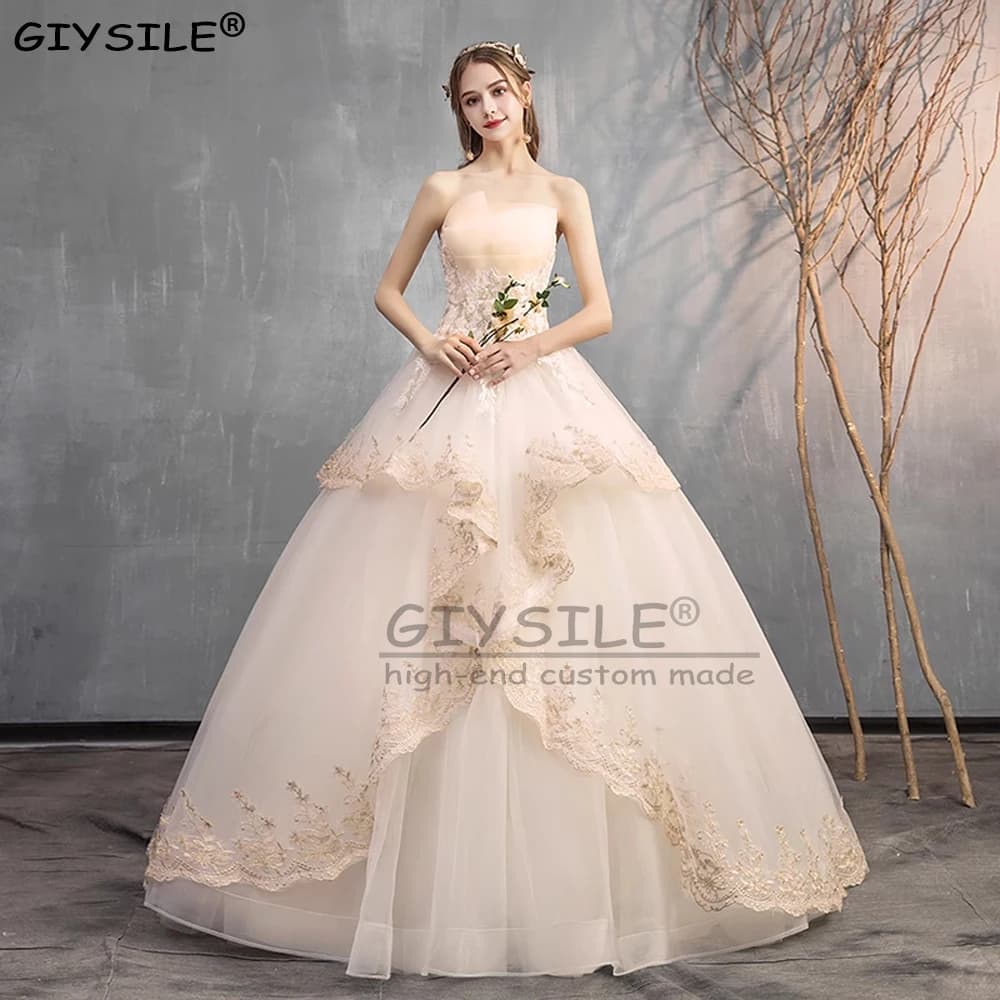 GIYSILE Personalizzato Squisito Francese Una Linea di Abiti Da Sposa di Lusso 2025 A File Increspature Senza Spalline Sweep Treno Abito Da Sposa Abiti