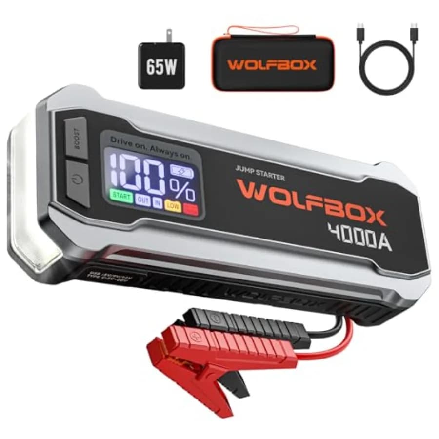 Avviatore di Emergenza 4000A 12V per Auto, Portatile con Caricatore Rapido 65W, Display LED, 88.8Wh, Booster Jump Box Pack 10L G