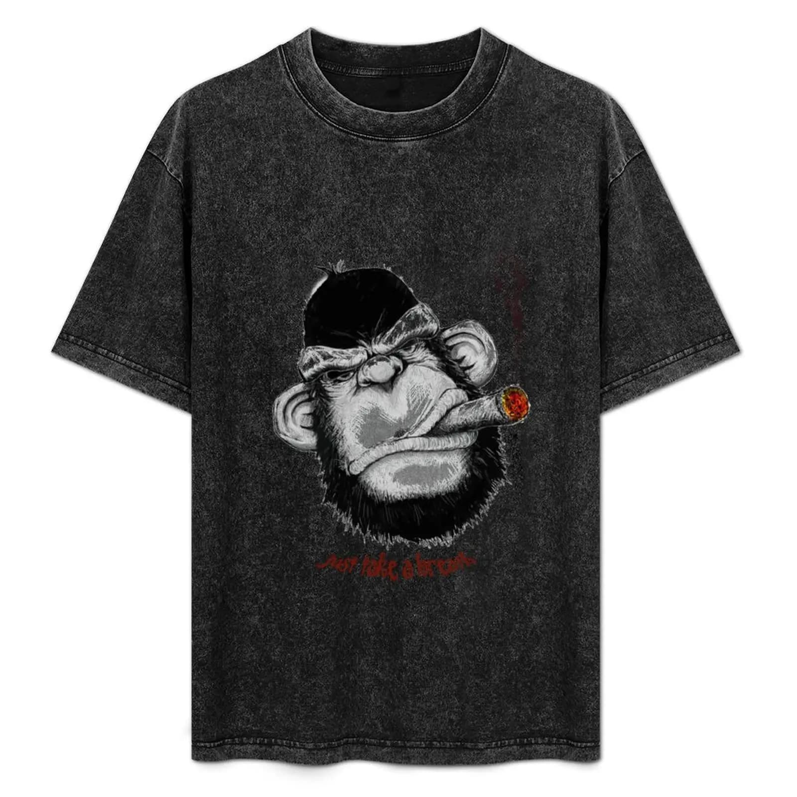 T-shirt a maniche corte con stampa testa di gorilla nera, scimmia in ferro e sigaretta, ideale per la palestra ed esercizio fisico