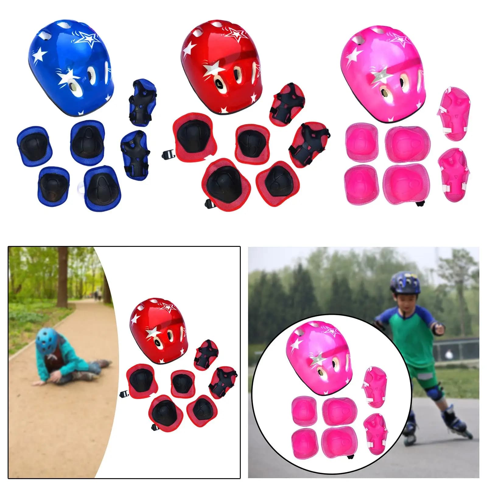 7x/set Casco da bici Resistente agli urti Equipaggiamento protettivo Casco da pattinaggio a rotelle per ciclismo Pattini a rotelle Pattinaggio sportivo