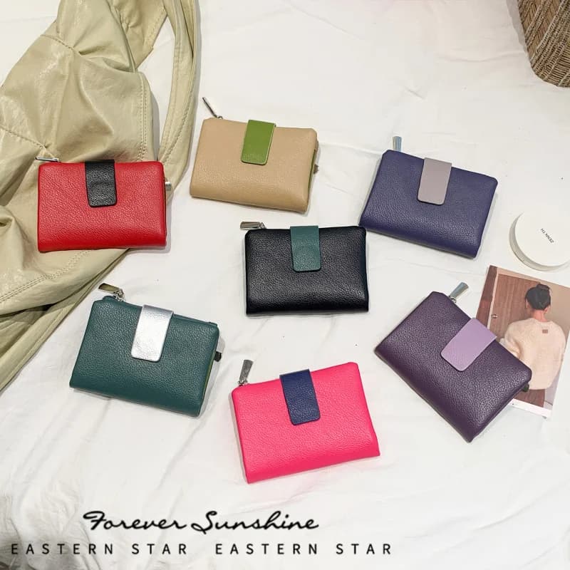 Western Two Floded Multi Cards PU Leather Women Wallet Large Capacity Contrast Colors Shorts Coin Purse for Ladies