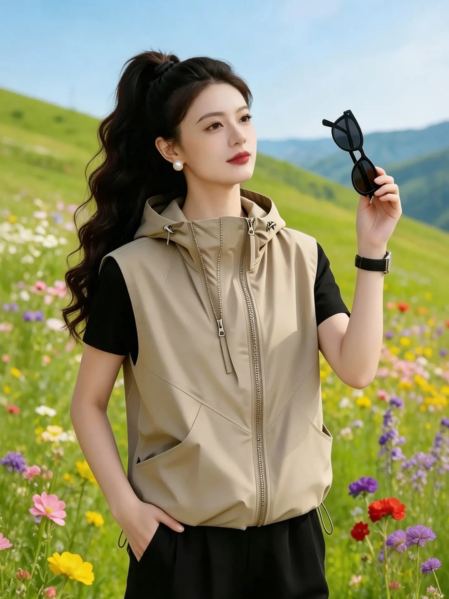 2026 New Ladies Casual Sports Outdoor Fashion Anti-Aging Sunscreen Vest Jacket Zipper Style Breathable Thin Model for Summer