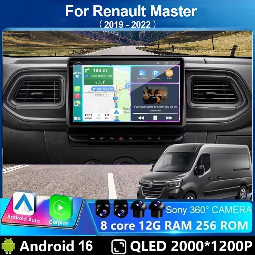 For Renault Master 2019 - 2022 Android 16 10.1 inch Car Multimedia Radio Player GPS Navi DSP Stereo QLED Touch Screen 4G WiFi