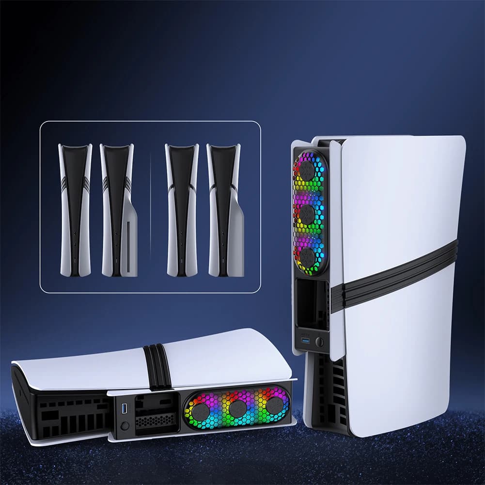 Per PS5 Pro/PS5 Ventola di raffreddamento sottile Ventola di raffreddamento esterna con porta USB e luce RGB per PS5 Pro/Slim Disc e edizione digitale