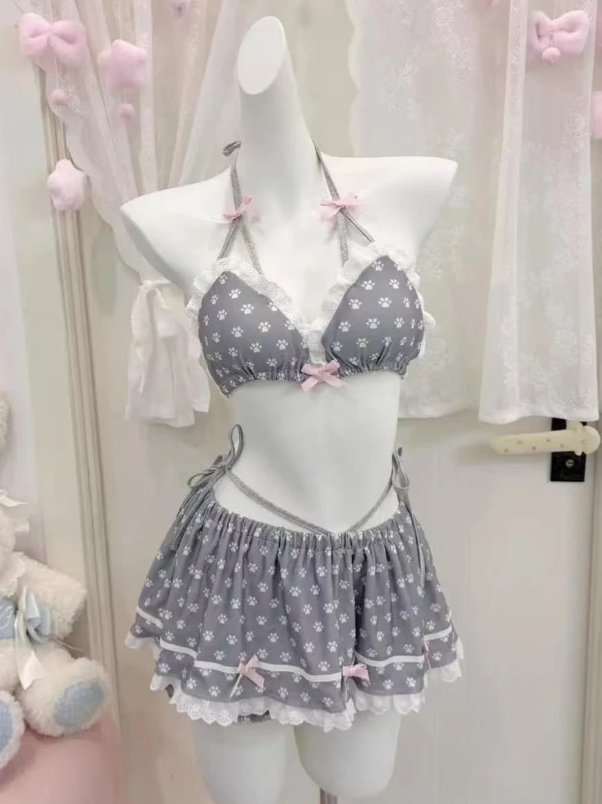 Completo Bikini a 4 Pezzi a Vita Alta Stile Fata Trendy 2026 per Donna, Stampa Chic per Vacanze al Mare e Feste Estive