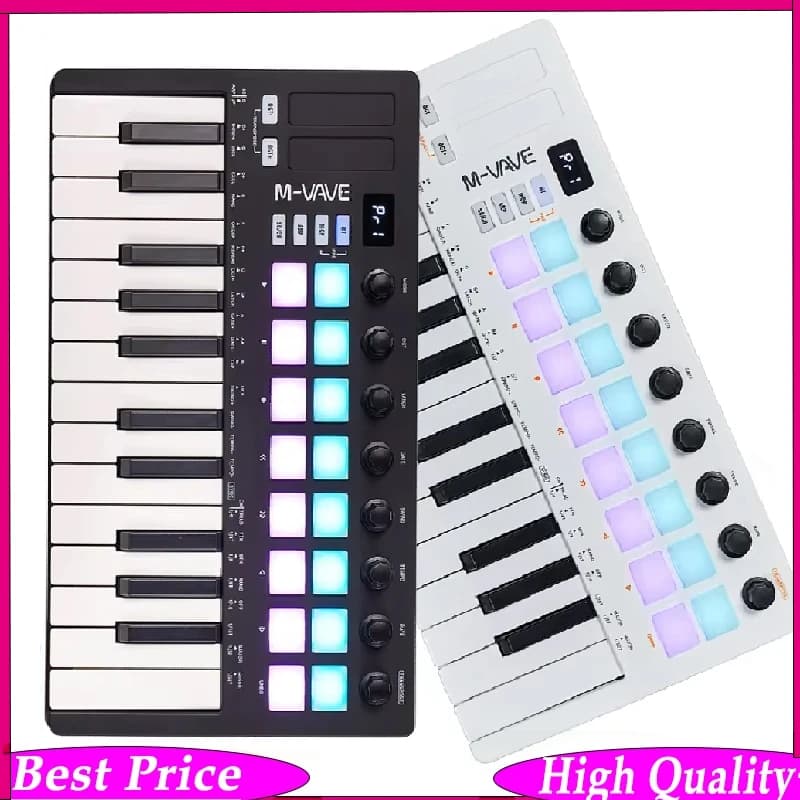 M-VAVE SMK-25 II 25-Key USB MIDI Controller Keyboard 16 RGB Drum Pads 8 Multi-Function Knobs Music Production Software Included