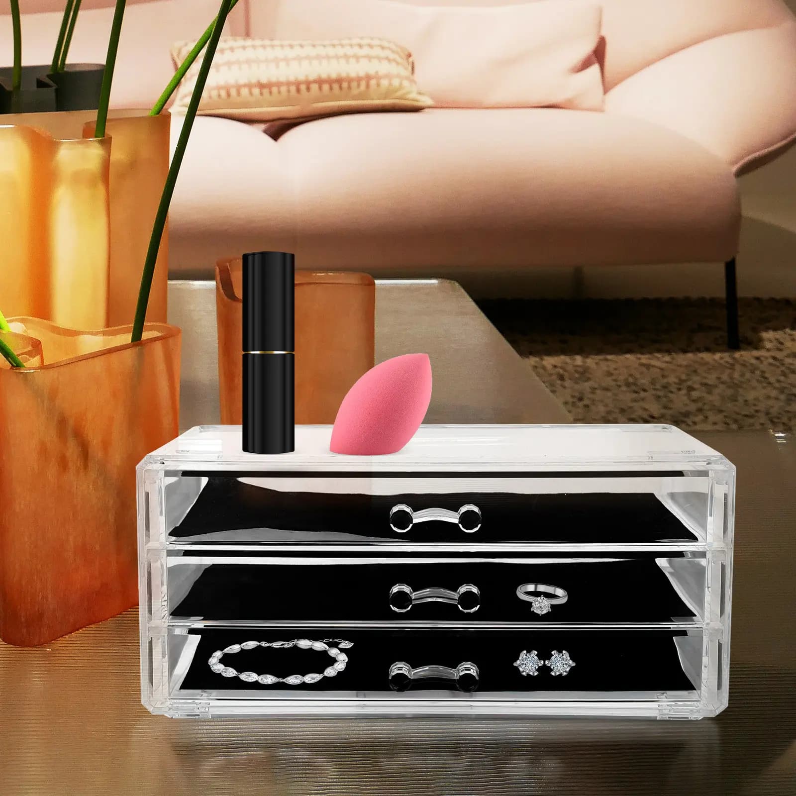 Organizer per Trucchi in Acrilico Premium, Scatola Trasparente da Scrivania per Lucidalabbra, Ombretti, Pennelli e Prodotti Skincare