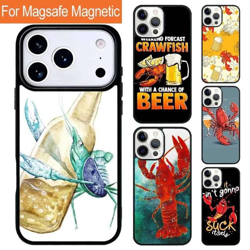 Custodia Magnetica Wireless per Telefono Crawfish with Chance Beer per iPhone 17 Pro 16 15 13 12 11 Pro Max Air 14 Plus con Cover Magsafe