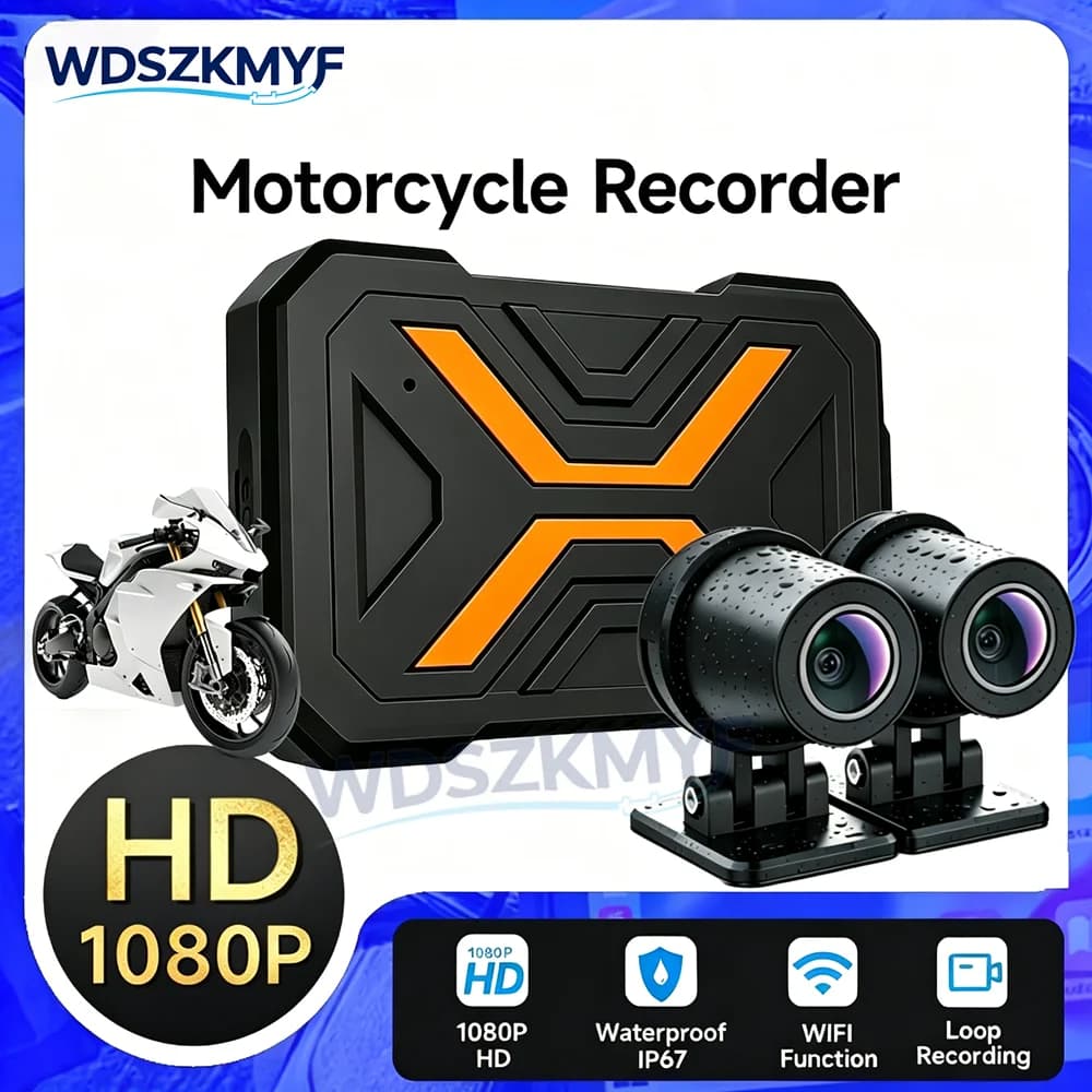 Full HD 1080P Motorcycle Dash Recorder Front Rear Dual Cam WiFi Wireless Sync EIS Stabilization Outdoor Sports Motorbike DVR