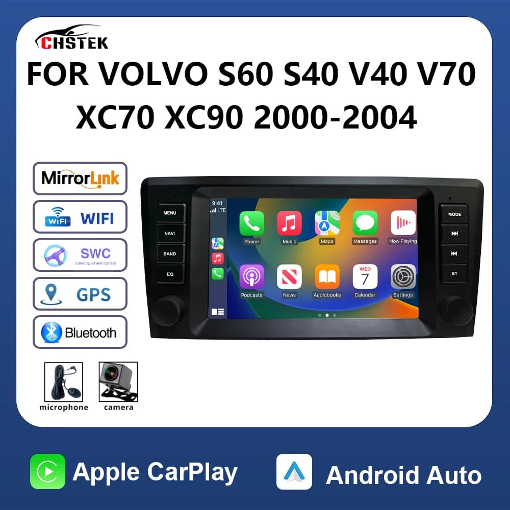Autoradio WiFi Multimediale 4G GPS per Volvo S60 S40 V40 V70 XC70 XC90 2000 2001 2002 2003 2004 CHSTEK Carplay Android13 Bluetooth