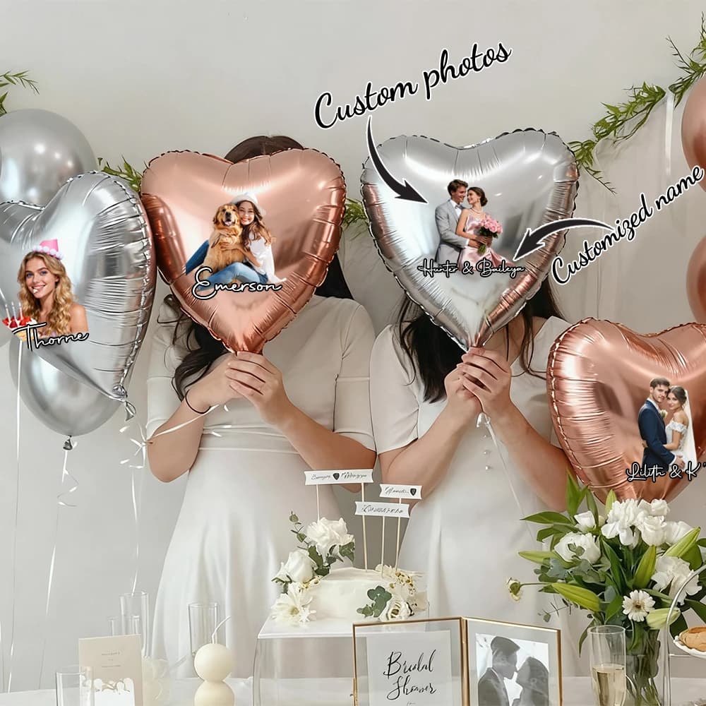 Custom Decor Balloon Personalized Name Photo Home Decoration Heart-Shaped Balloon Wedding Gift Customized Photo Name Balloon