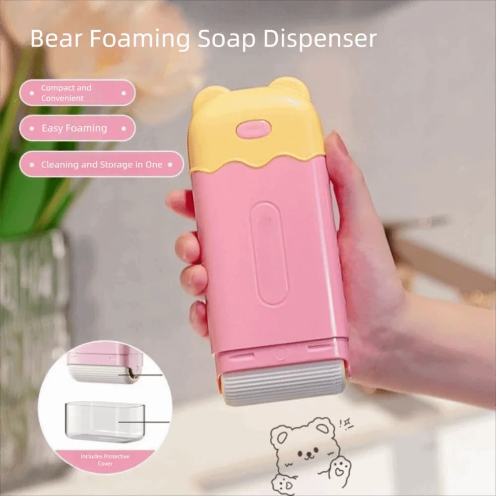 Plastic Bear Shape Waterproof soap dish with foam roller Portable roller soap dispenser Sealed soap dish