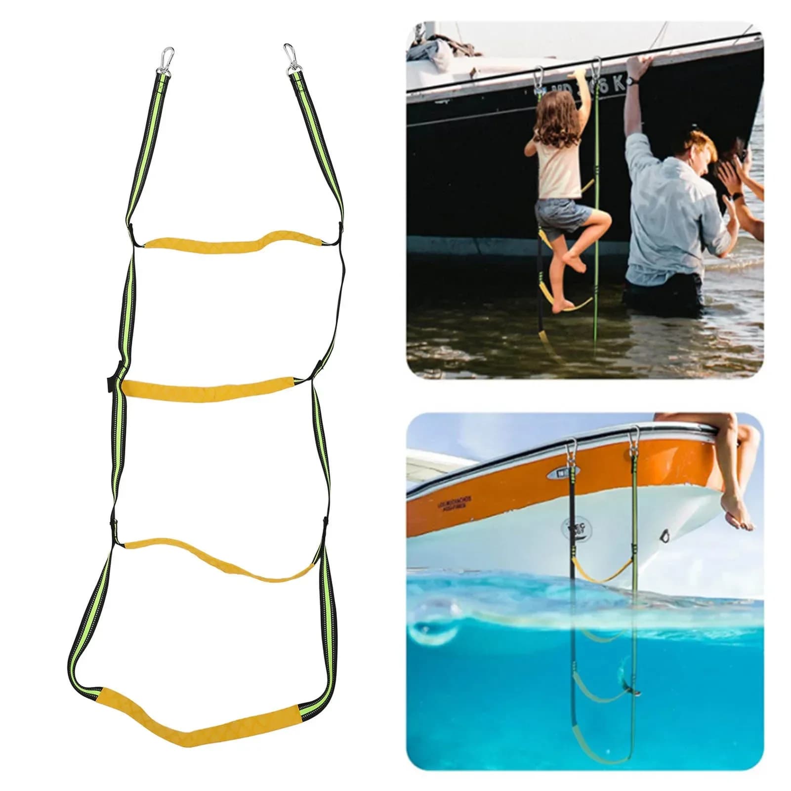 Boat Rope Ladder 4 Steps Foldable UV Protection Reflective Rope Marine Rope Ladder With Stainless Steel Hooks