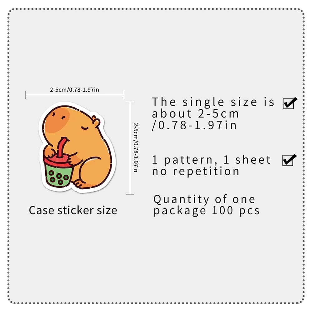 100 Pezzi Adesivi Capybara, Decalcomanie Impermeabili a Tema Animale Cartone Animato, Multiuso per Moto, Chitarra, Bagagli