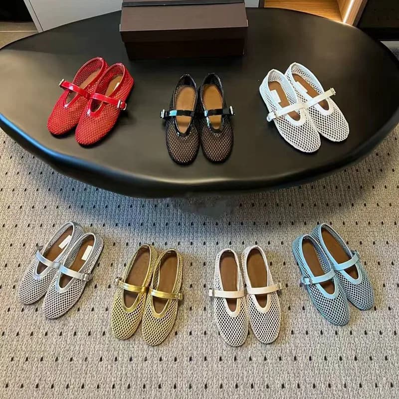 Sandali Ballerina Originali di Marca Designer con Fibbia in Rete, Scarpe Mary Jane da Donna con Fondo Piatto e Rete a Maglia