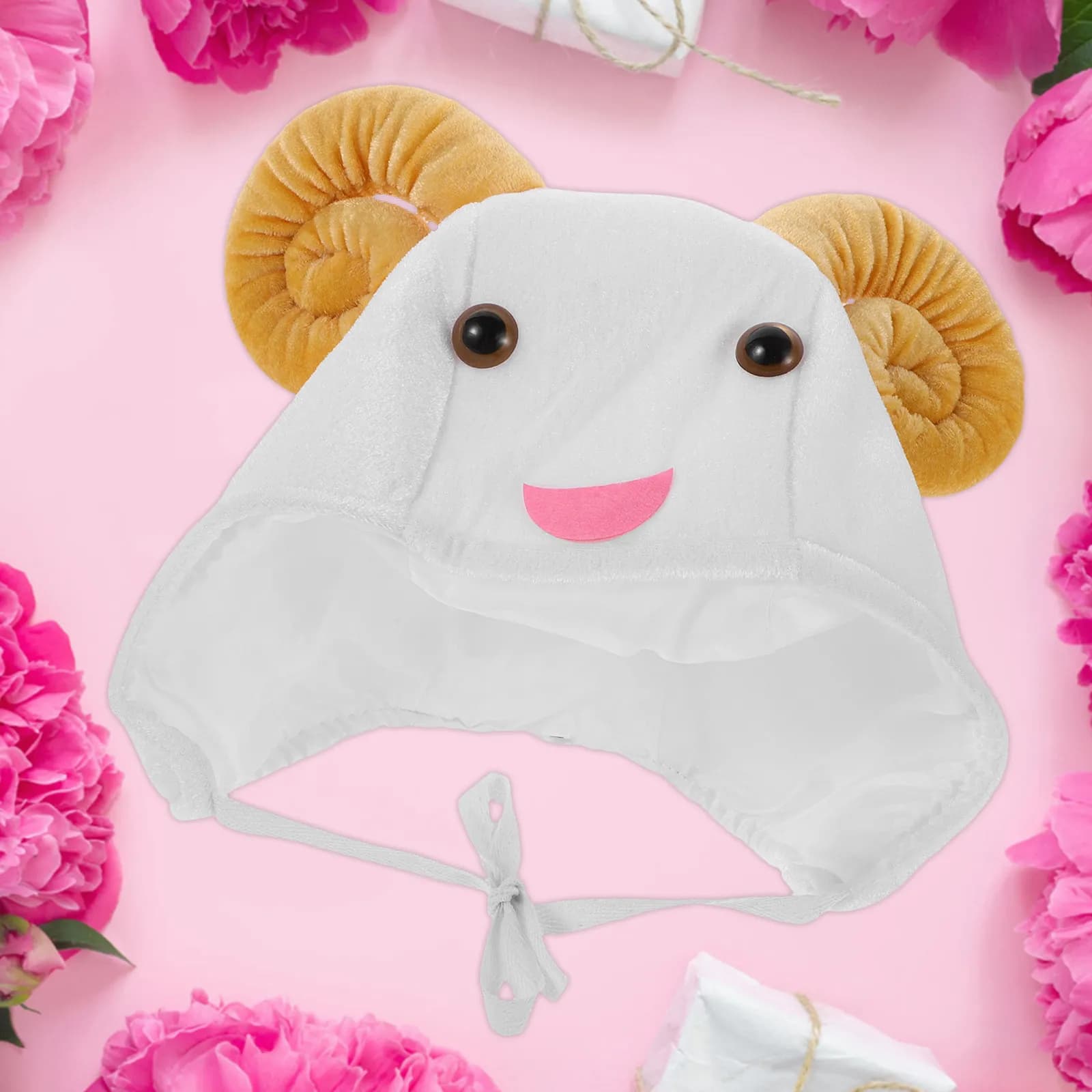 Lamb Hat Adult Sheep Costume Soft RAM Hood Animal Ear Hat Cute Winter Beanie Photo Booth Prop Party Farm Theme