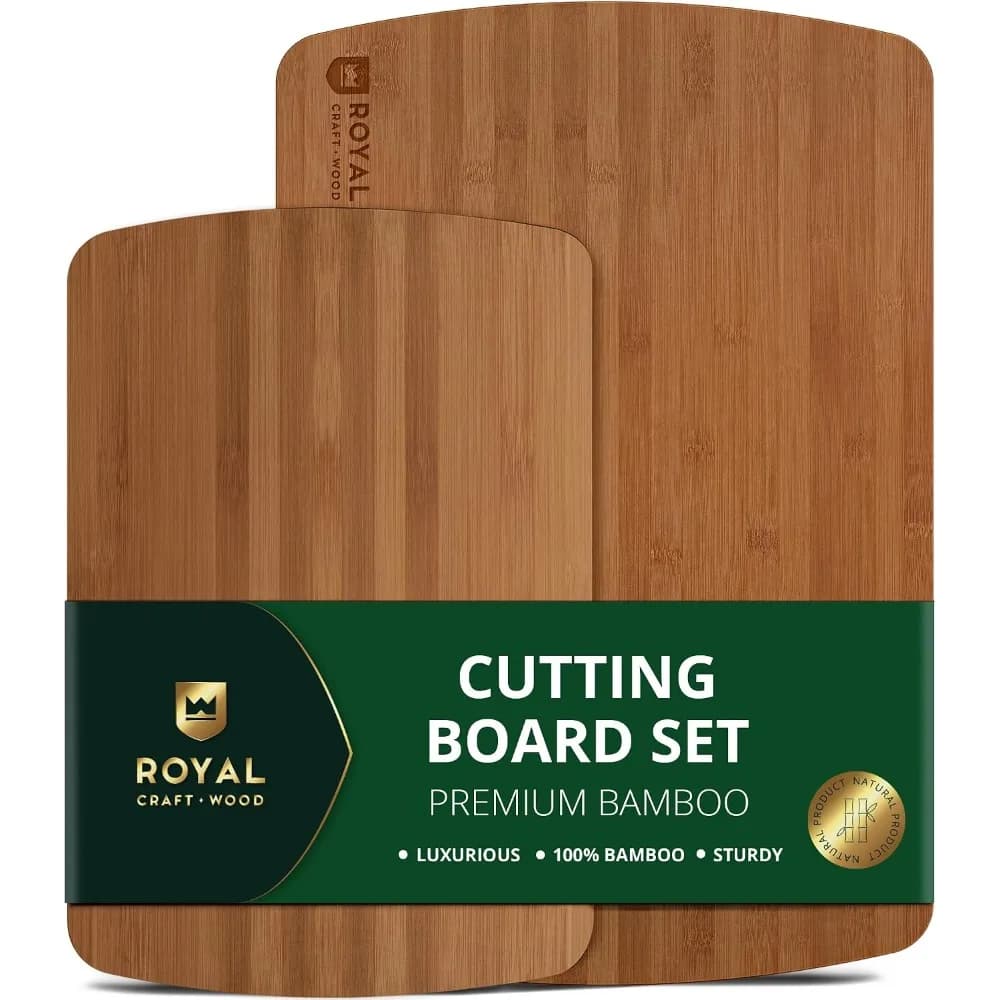 Professional Wooden Cutting Board Set for Kitchen with Deep Juice Groove and Handles Charcuterie Chopping Butcher Block for Meat Meal Prep and Serving Bamboo Wood Serving Tray