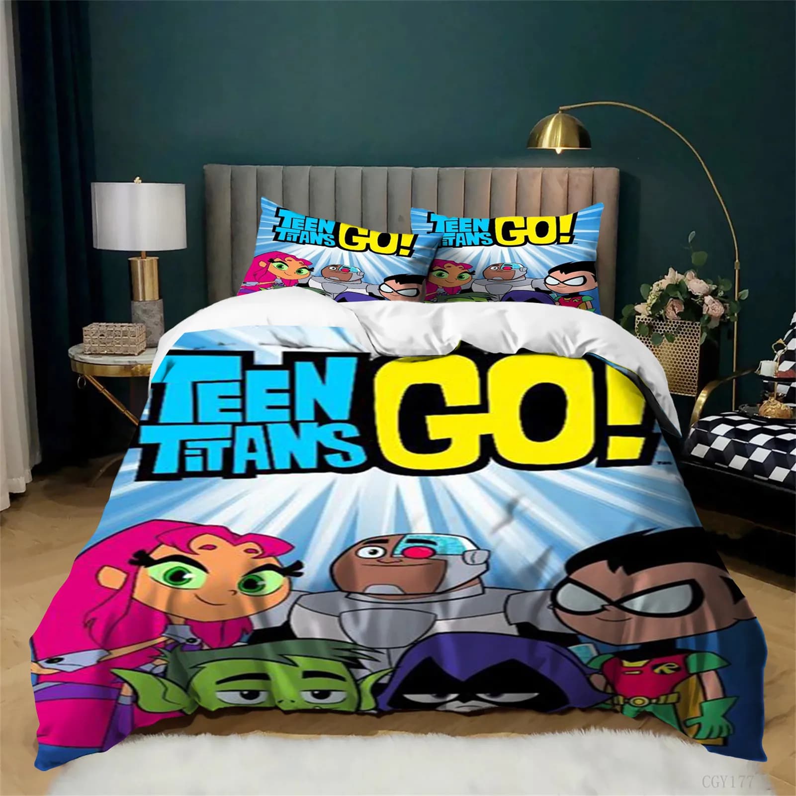 Set 3D Teen Titans Go 3 Pieces, Set Bed Linen Soft for Children, Lightweight Cover with Zipper Closure