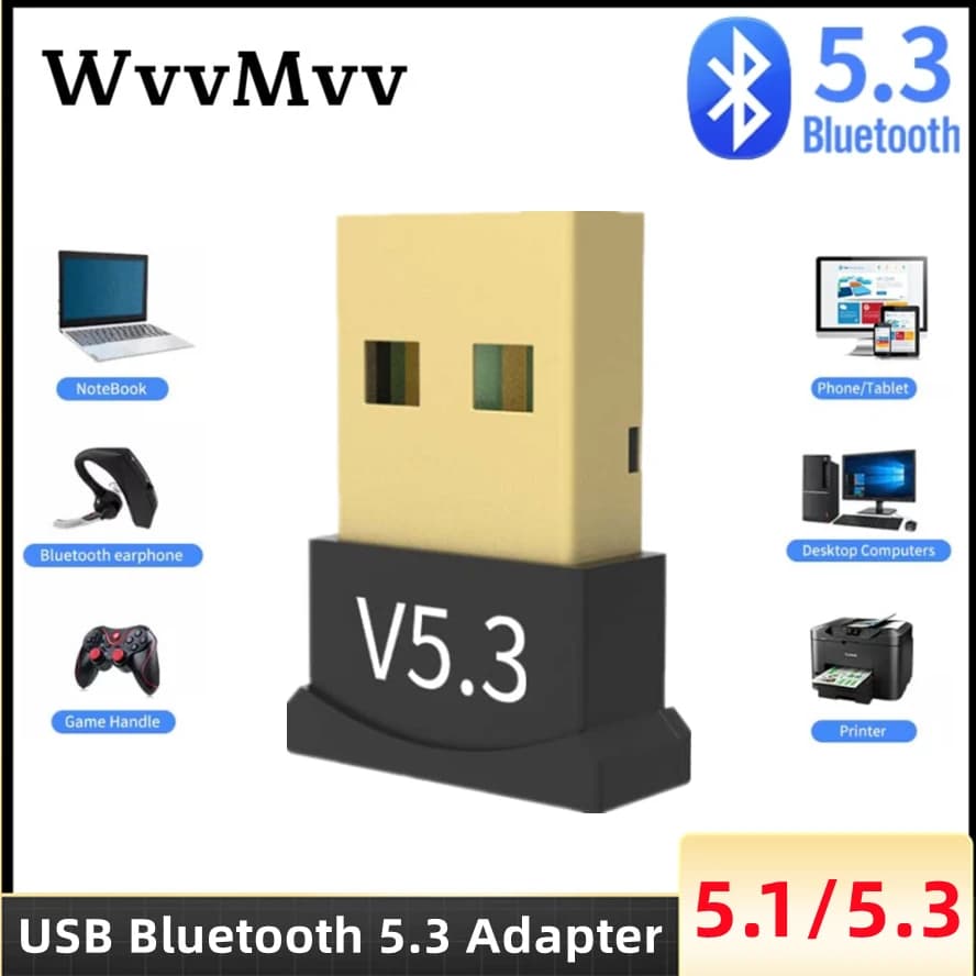 Adattatore Bluetooth 5.3 per PC Ricevitore dongle Bluetooth 5.1 wireless USB per altoparlante Mouse Tastiera Musica Audio Trasmettitore USB