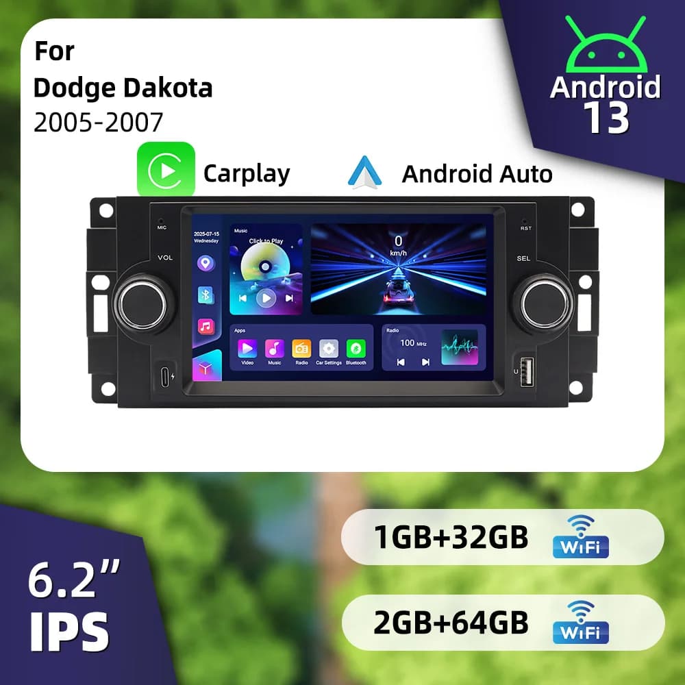 6.2" Screen Android Car Multimedia for Dodge Dakota 2005-2007 1Din Carplay Radio Stereo Head Unit GPS