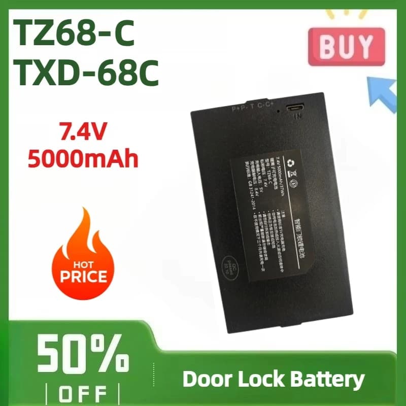 TZ68-C TXD-68C Smart Door Lock Battery 7.4V 5000mAh for Fingerprint Electronic Lock Replacement Lithium Battery