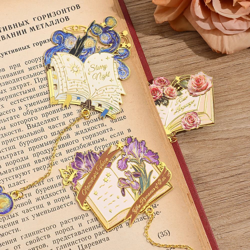 1 PC Vintage Metal Bookmark Floral Design with Chain Pendant for Notebooks Planners Writers Teachers Book Club Birthday Gift