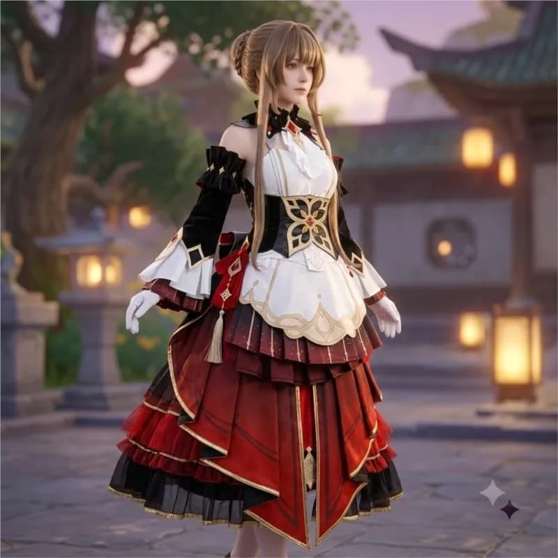 Sandrone Marionette Genshin Impact Cosplay Fancy Lolita Red White Dress With Wig Woman Halloween Outfit Navidad Carnaval Event
