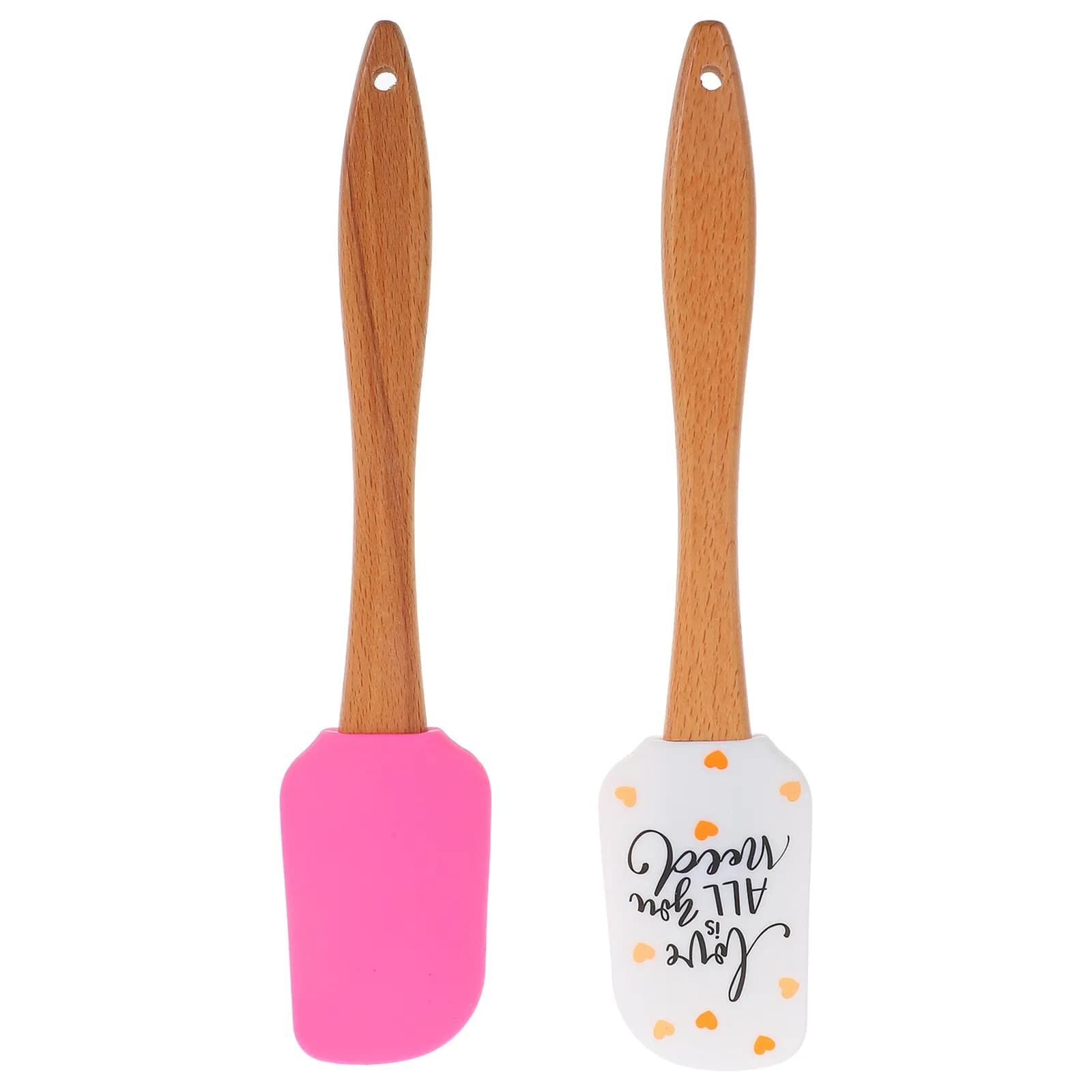2Pcs Heart Theme Silicone Spatula Set Wooden Grip Heat Resistant Kitchen Tool for Baking Cooking Cake Decorating Frosting