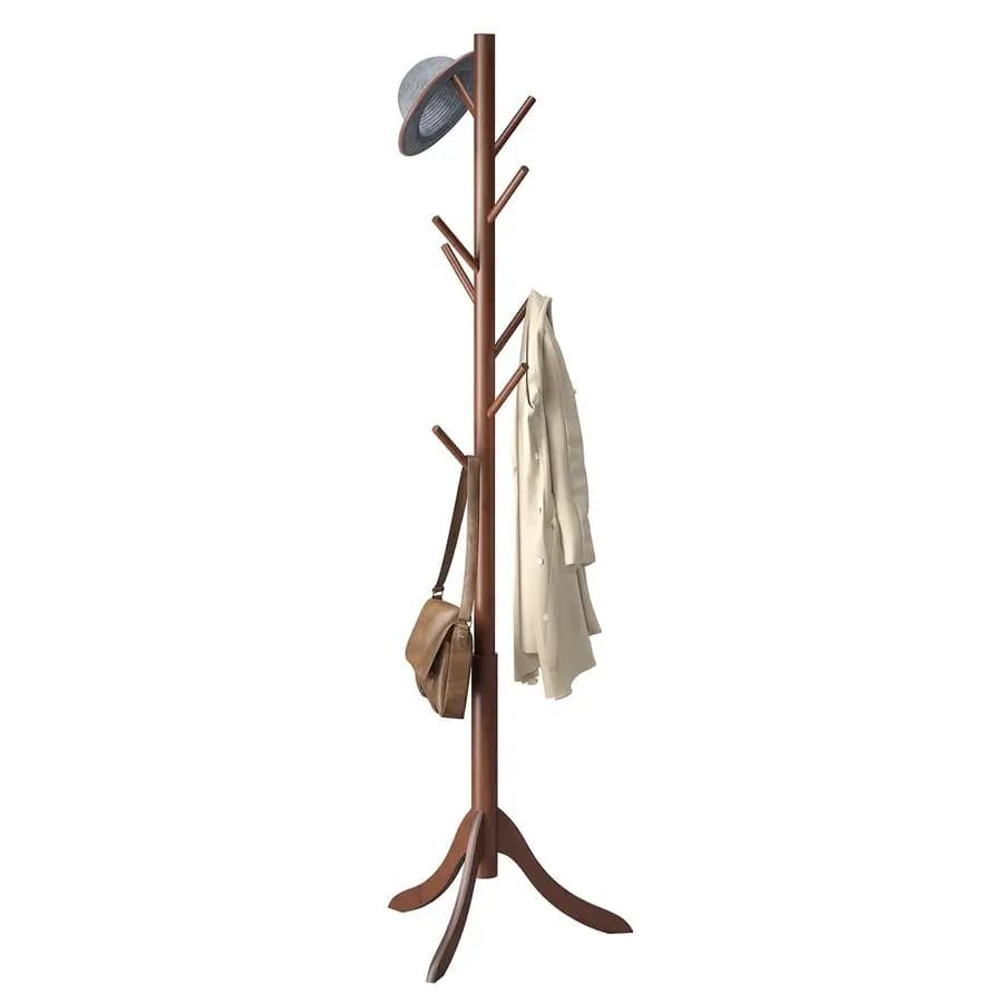 Rack Freestanding, Coat Stands Entryway, Bamboo Coat Rack Hat Hanger 8 Hook for Jacket, Purse, Scarf Rack, Umbrella Tree Stand B