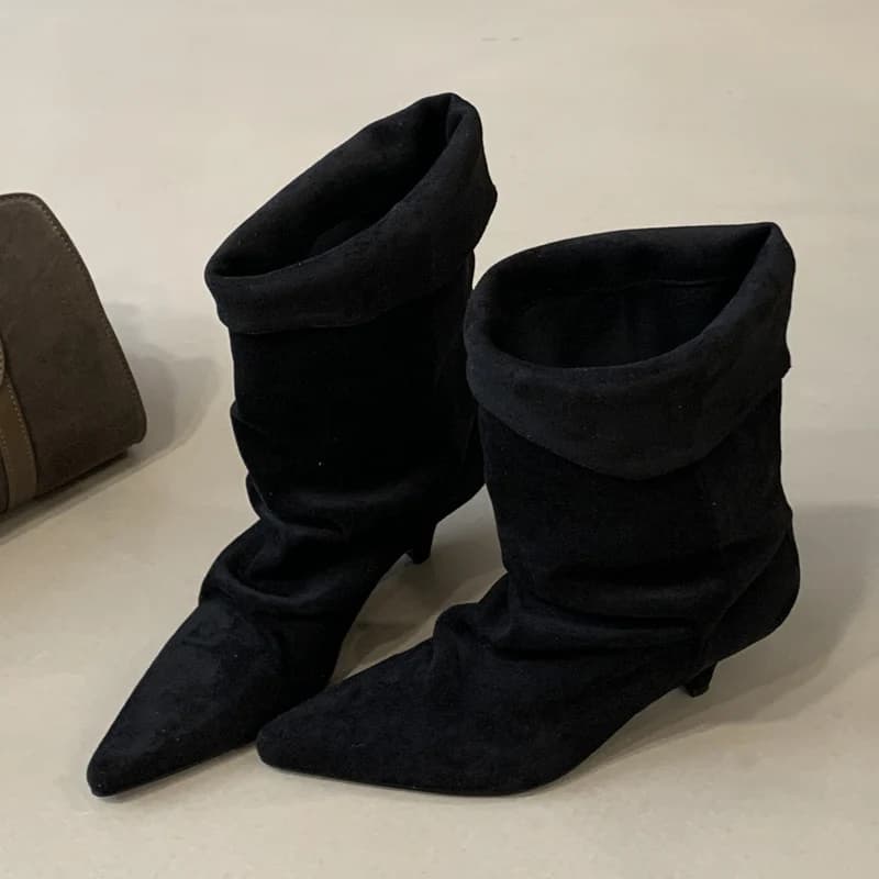 Eilyken Designer Vintage Stivaletti con bordo rovesciato Donna Punta a punta Scarpe sottili con tacco basso SHORT Botas Zapatos De Mujer