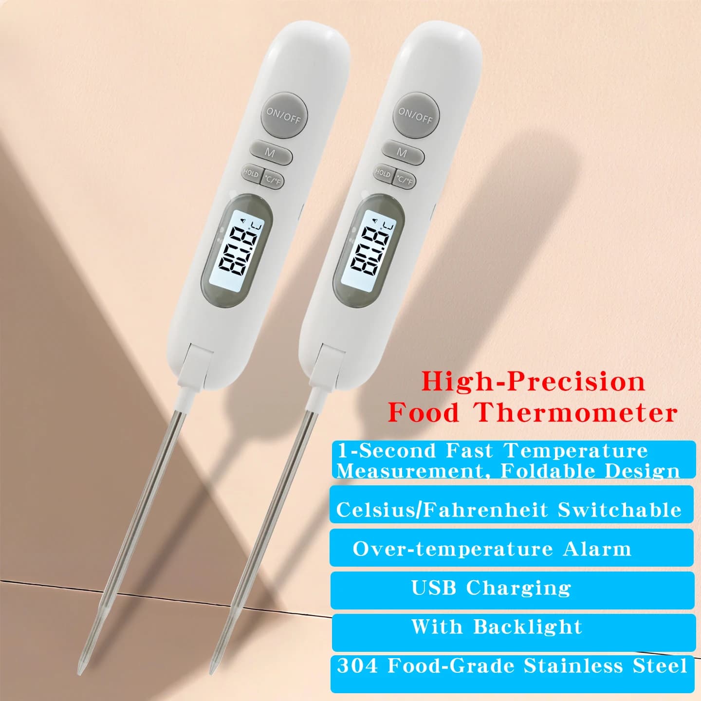 Water temperature measurement USB rechargeable food thermometer for home baking, sugar boiling, and oil temperature measurement