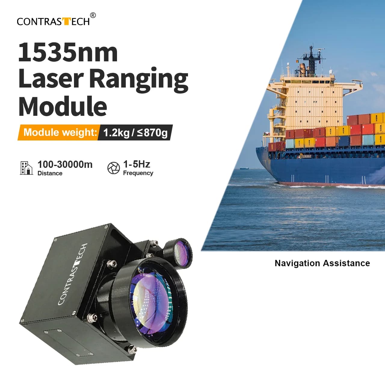 Modulo telemetro laser UART a lungo raggio 30 km 1-10 Hz 1535 nm con lunghezza d'onda laser per il posizionamento dell'obiettivo Contrastech