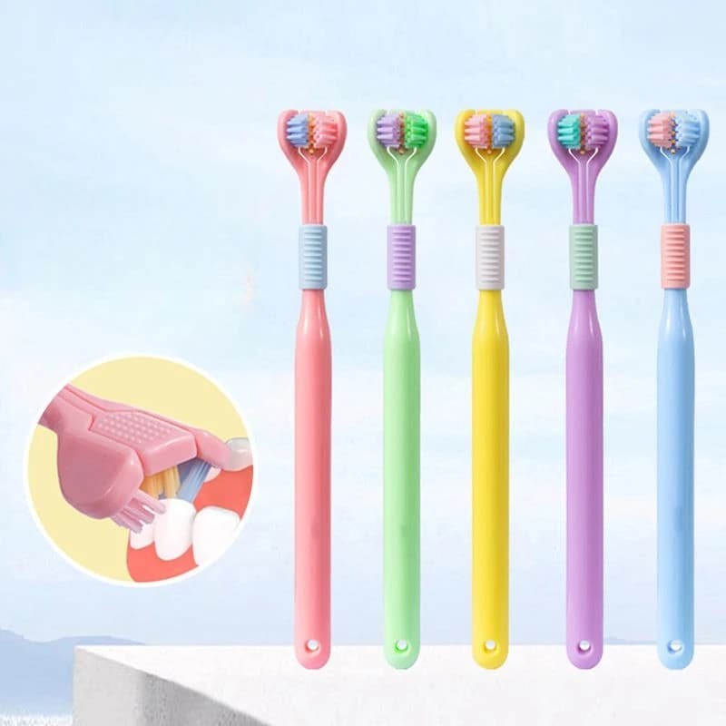 1 pcs three-sided toothbrush soft adult fur three heads scraping individually packaged language lining oral hygiene teeth whitening