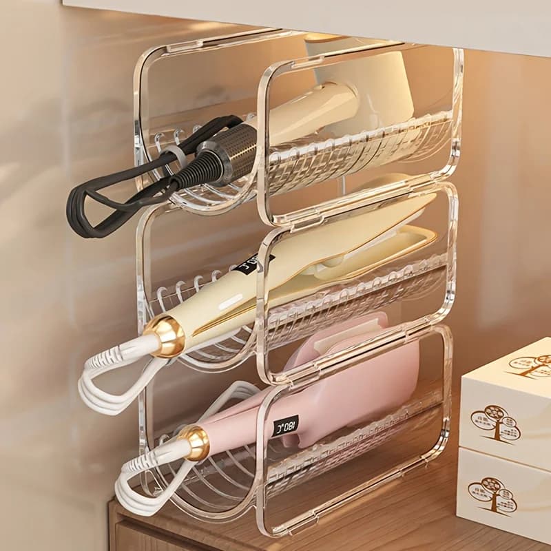 Clear Acrylic Hair Tool Organizer Stackable Hair Dryer Straightener Holder Countertop Storage for Bathroom Vanity