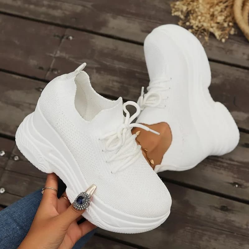 Women Shoes New Breathable Mesh Casual Shoes Height Increasing Thick Soled Sports Shoe Platform Sneakers Lace Up Vulcanize Shoes