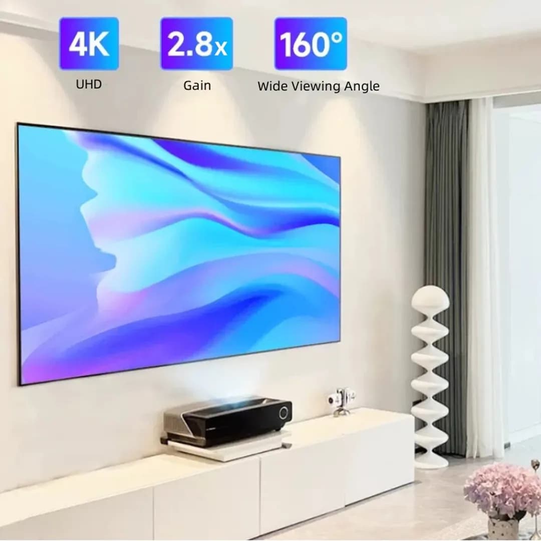 2026 HOT ALR Luce ambientale che rifiuta CLR PET Schermo di proiezione con cornice in cristallo nero 30 "- 120" per proiettore UST a lancio ultra corto