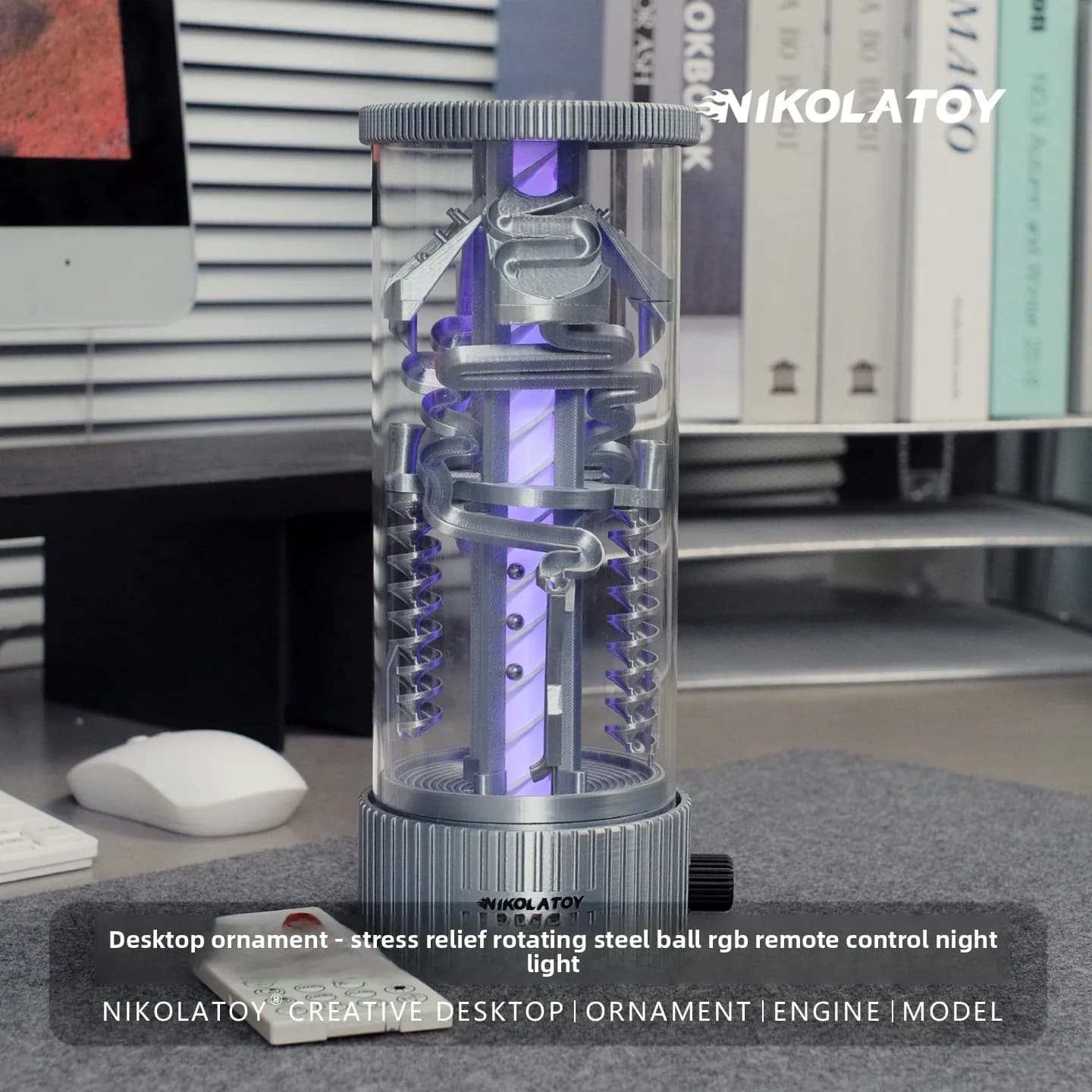 NIKOLATOY Sfera Rotante in Acciaio Creativa per Decompressione, Luce Notturna RGB con Telecomando, Ornamento da Scrivania per Ufficio e Computer